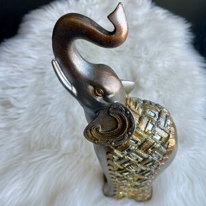 13"H Metallic Painted Mirrored Elephant Gold Tusks Apropos Home Collection